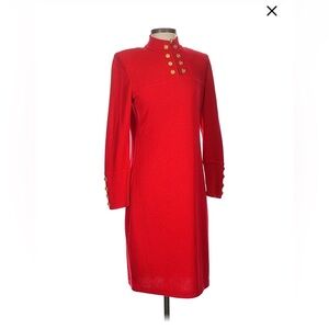 St. John Red Long Sleeve Dress with Gold Buttons by Marie Gray